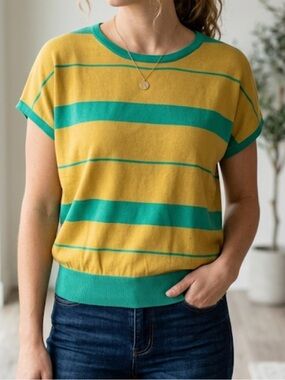 ONA Striped Knit Top Short Sleeves Medium